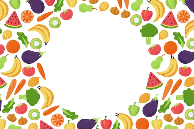 Copie o fundo do espaço cercado por vegetais e frutas