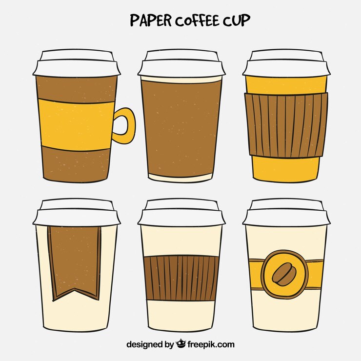 Vetor grátis copo de café em papel desenhado a mão