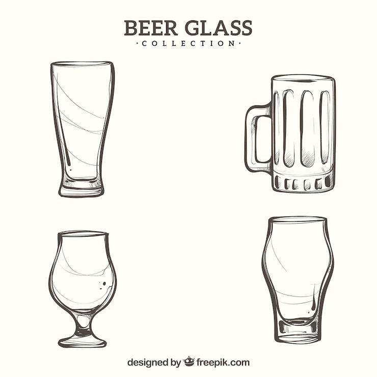 Vetor grátis copo de cerveja e colete de cerveja desenhado à mão
