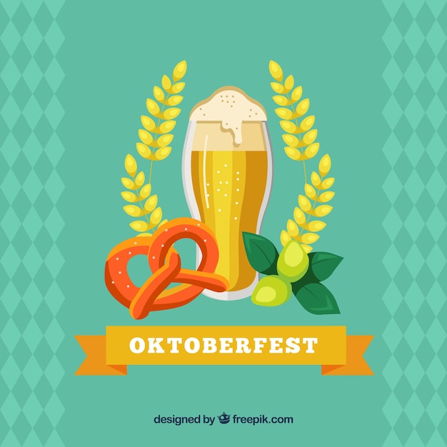 Copo de cerveja, pretzel e trigo no mais oktoberfest