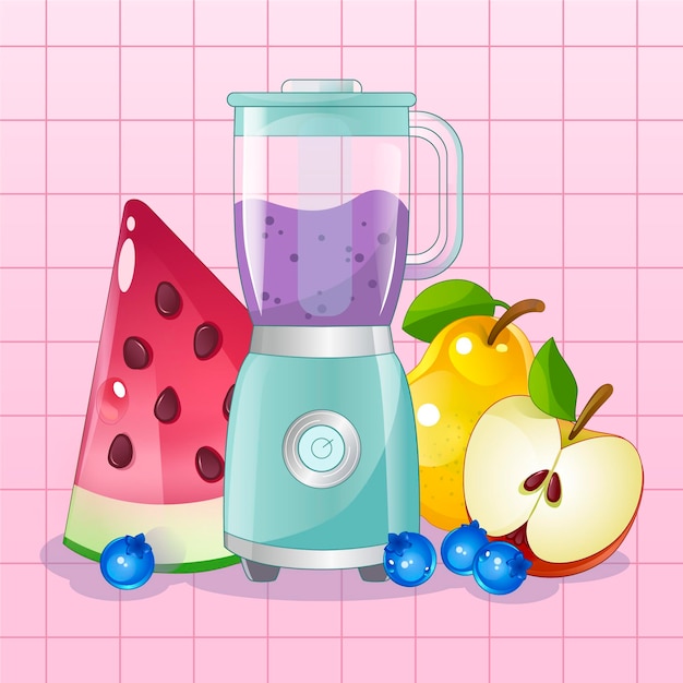 Copo liquidificador de smoothies com frutas ao redor