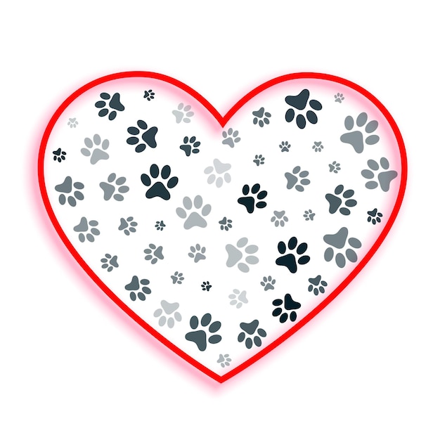 Coração de amor com pegadas de cachorro e gato