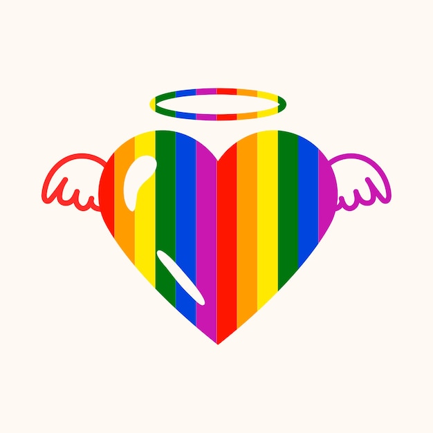 Coração de anjo colorido, vetor de ícone do mês do orgulho lgbt