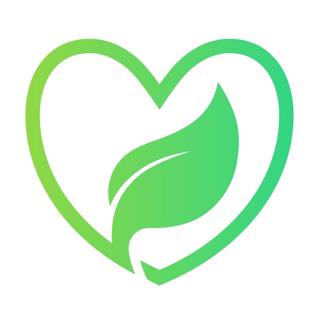 Vetor grátis coração verde com contorno de folha