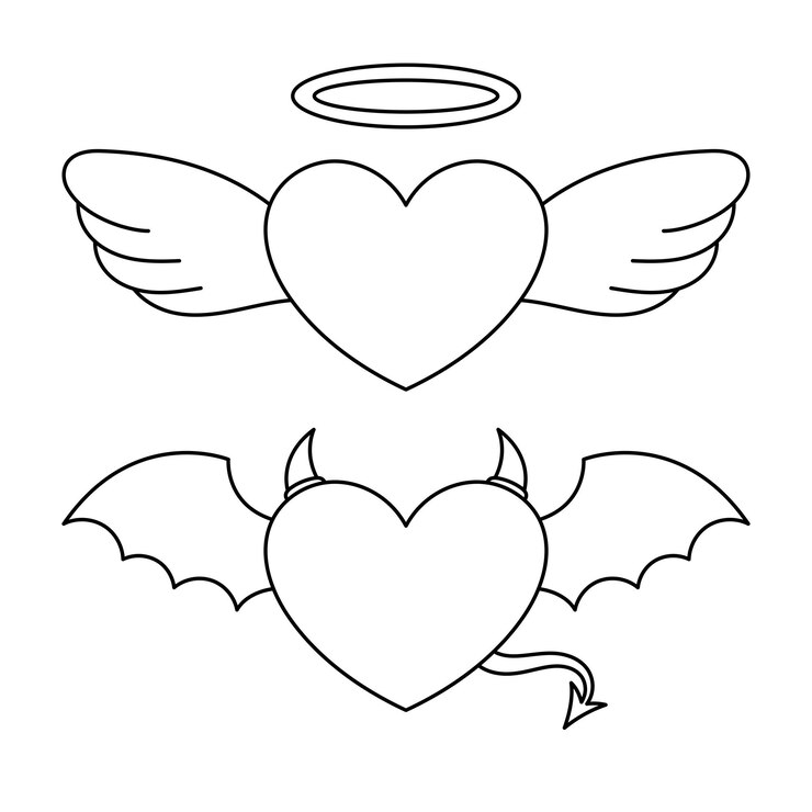 Vetor grátis corações de anjo e diabo com asas