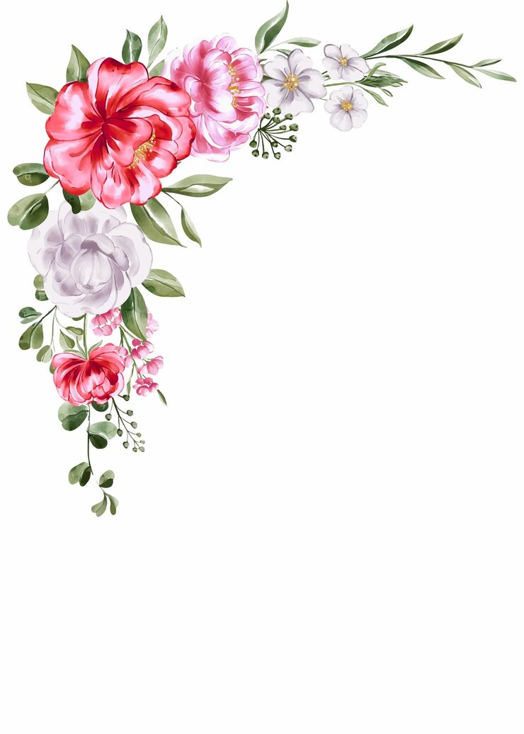 Vetor grátis corner bouquet de aquarela arranjo floral rosa branco e verde