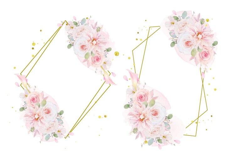 Vetor grátis coroa de flores em aquarela de rosas, dália e flor de lírio