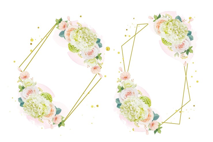 Vetor grátis coroa de flores em aquarela de rosas pêssego e flor de hortênsia
