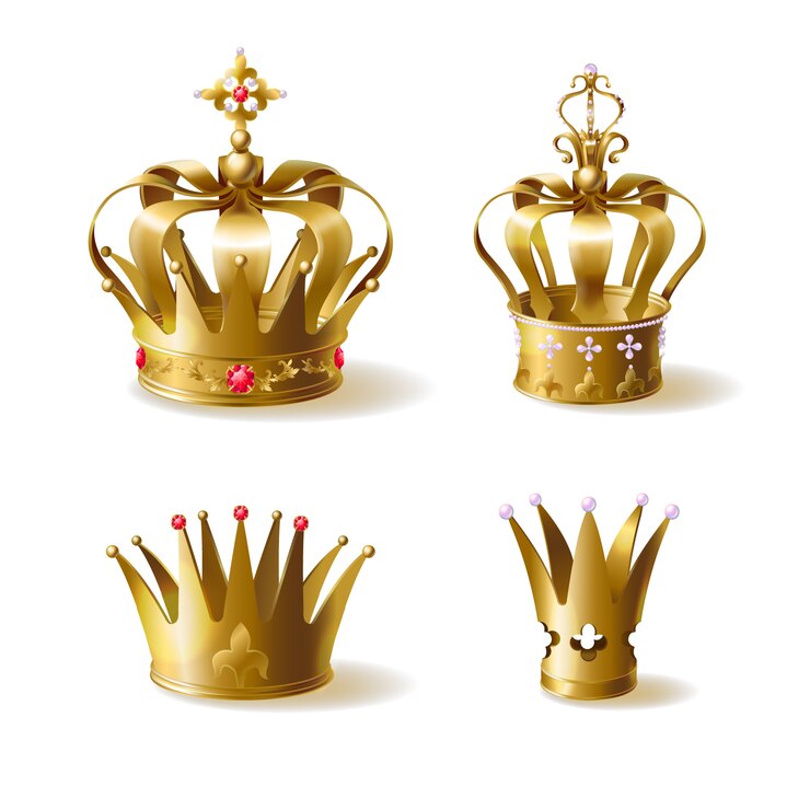 Vetor grátis coroas de ouro rei ou rainha decoradas com pedras preciosas