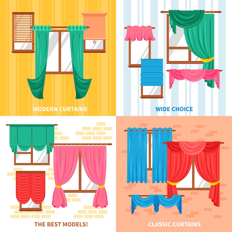 Vetor grátis cortinas para o conceito de design de janelas