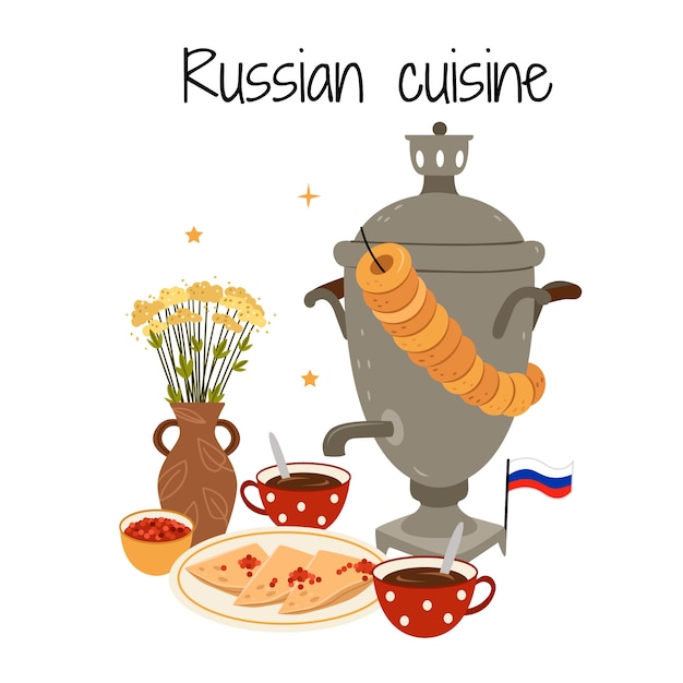 Cozinha russa desenhada de mão