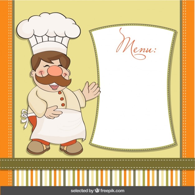 Vetor grátis cozinheiro chefe engraçado com modelo de menu