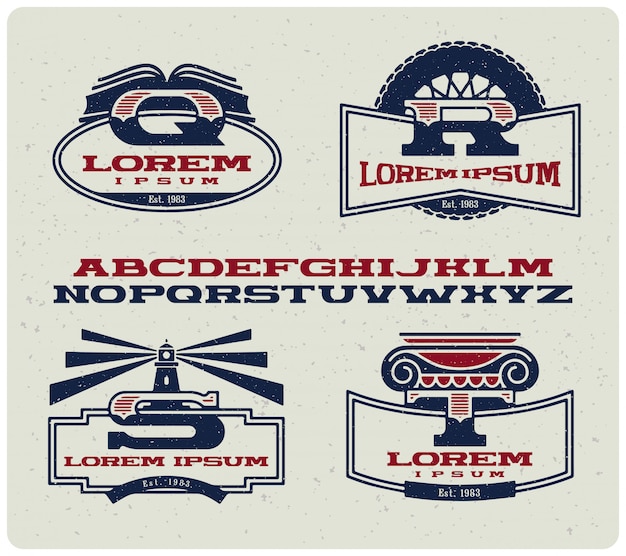 Vetor grátis crachás de logotipo com letras maiúsculas