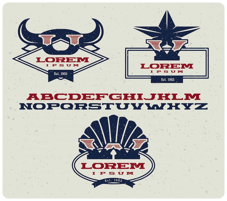 Vetor grátis crachás de logotipo com letras maiúsculas