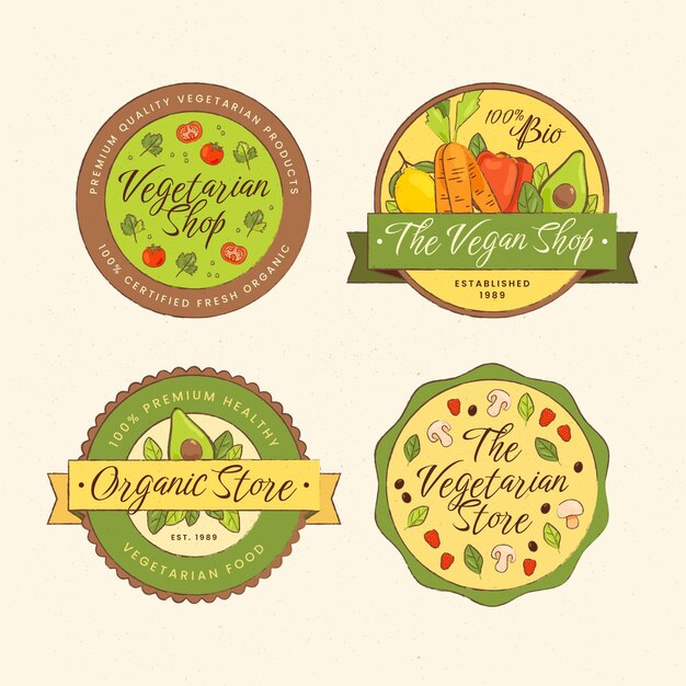 Crachás vegetarianos desenhados à mão