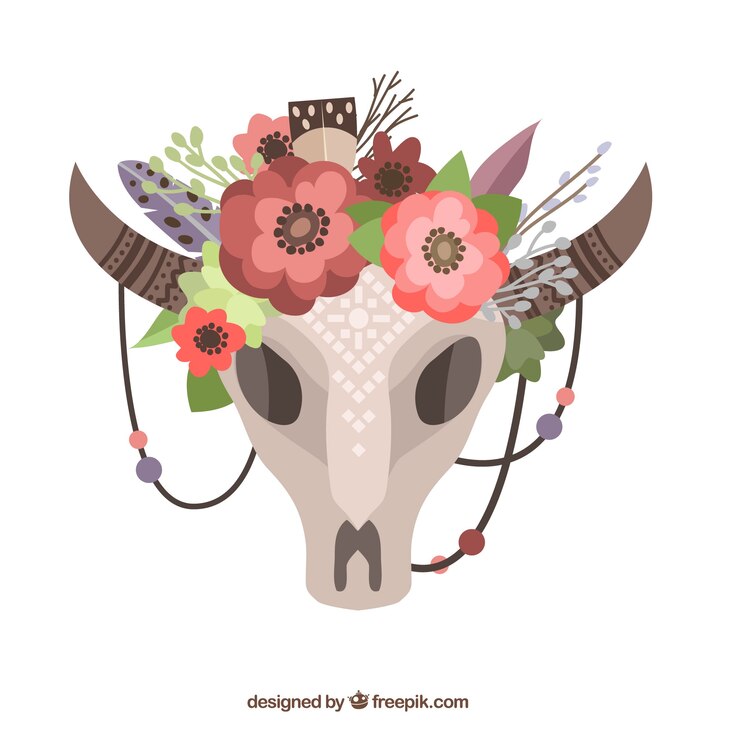 Vetor grátis crânio animal floral no estilo boho