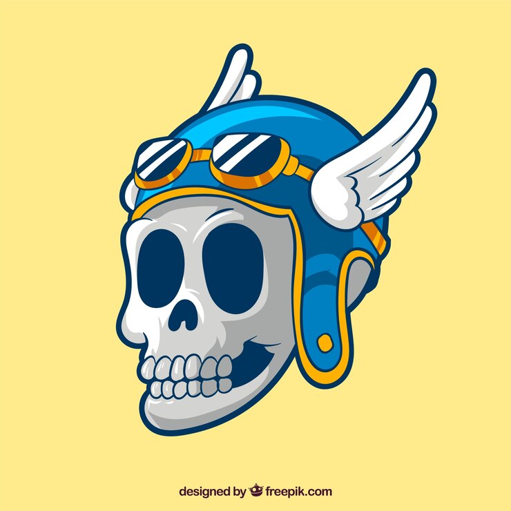Vetor grátis crânio capacete com asas
