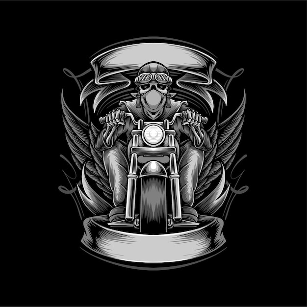 Vetor grátis crânio de motociclista andando de motocicleta logojpg