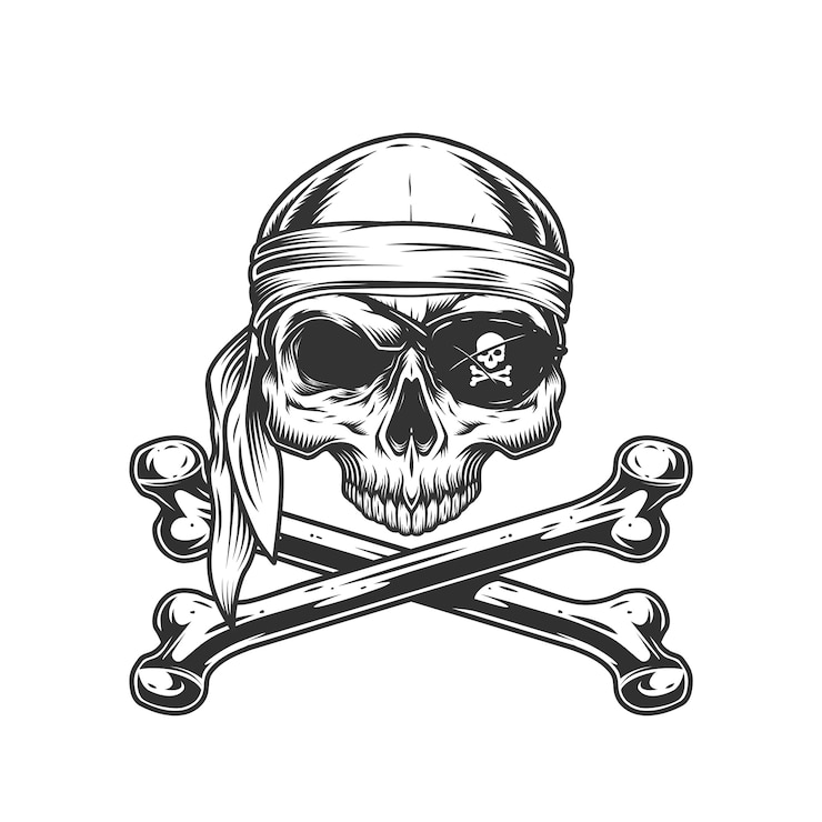 Vetor grátis crânio de pirata vintage sem mandíbula