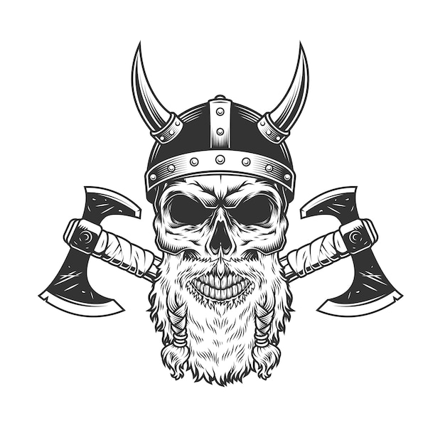 Crânio de viking escandinavo em capacete com chifres