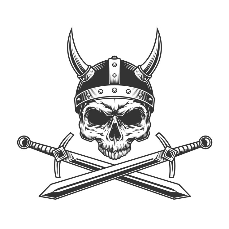 Vetor grátis crânio de viking sem mandíbula no capacete