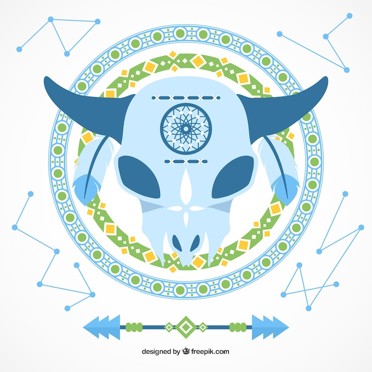 Vetor grátis crânio ornamental em design plano
