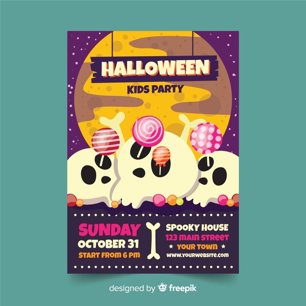 Crânios com pirulito halloween festa flyer