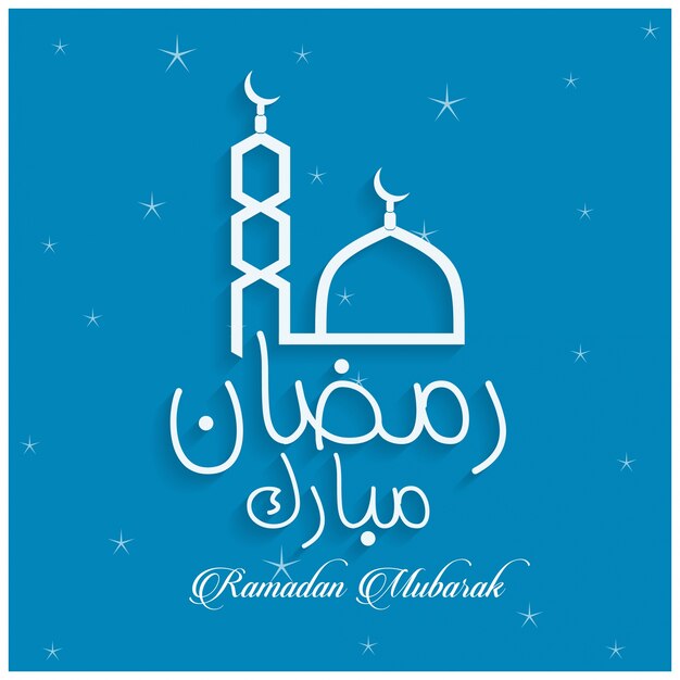 Creative Ramadan Kareem Mubarak Mesquita estilo lettering fundo azul