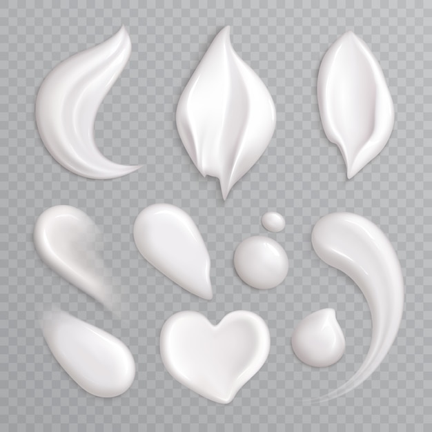 Vetor grátis creme cosmético manchas realista ícone definido com elementos isolados brancos, diferentes formas e tamanhos de ilustração