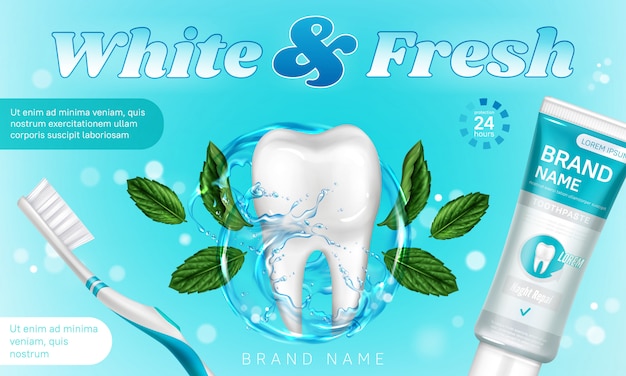 Creme dental com menta e escova de dentes promo poster