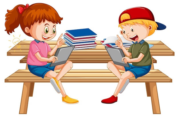 Crianças aprendendo em casa em um dispositivo eletrônico