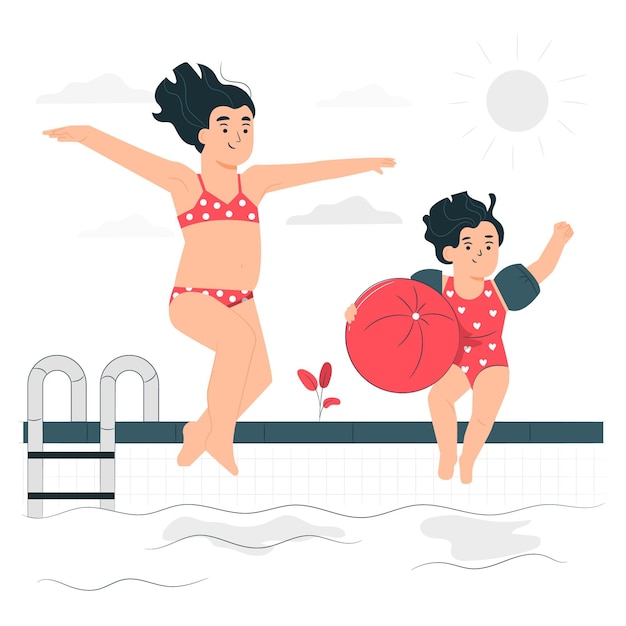 Crianças brincando na ilustração do conceito de piscina