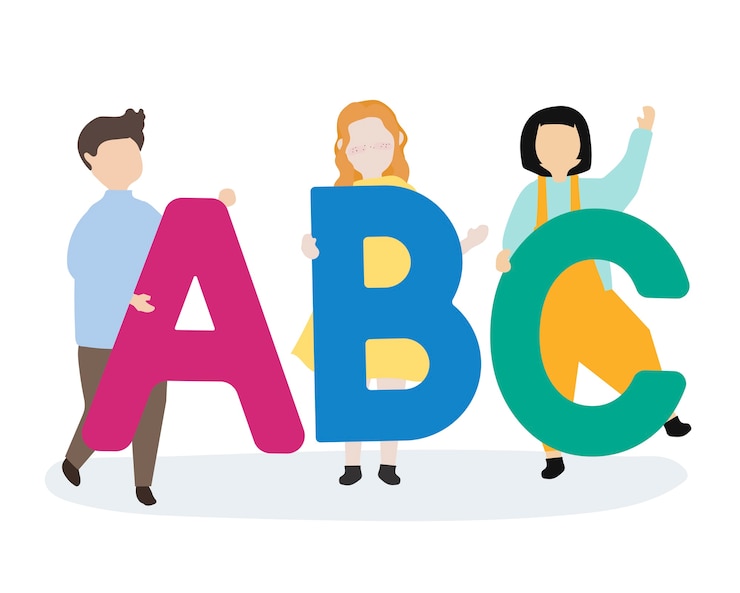 Vetor grátis crianças com as letras abc