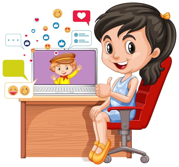 Vetor grátis crianças com elementos de mídia social em fundo branco