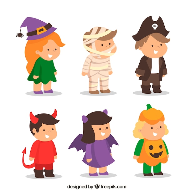 Vetor grátis crianças com trajes de halloween