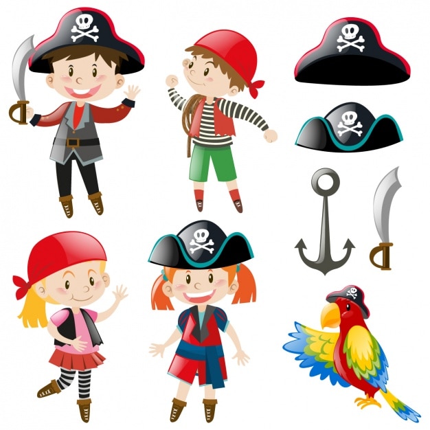 Crianças com trajes do pirata