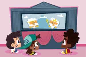 Vetor grátis crianças de desenho animado assistindo show de fantoches