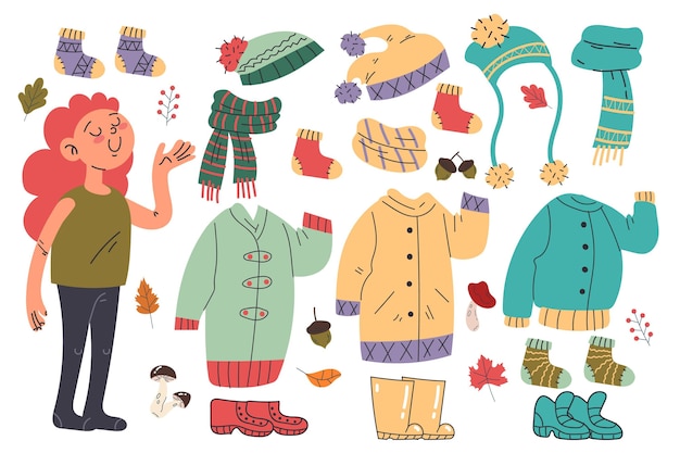 Crianças de outono de design plano vestindo casacos e lenços