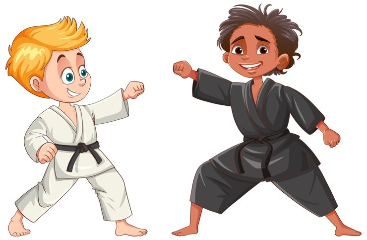 Vetor grátis crianças de raças diferentes jogando taekwondo