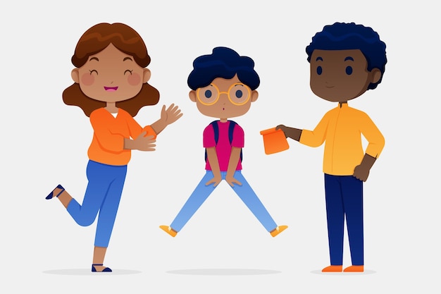 Crianças de volta à escola com os pais