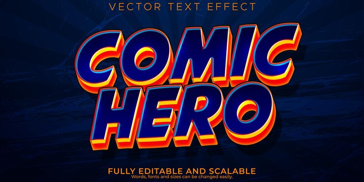 Vetor grátis crianças editáveis de efeito de texto de herói em quadrinhos e estilo de texto de desenho animado