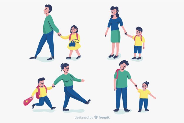 Crianças em idade escolar com os pais