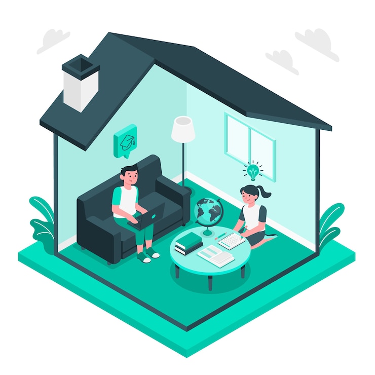 Vetor grátis crianças estudando em casa conceito ilustração