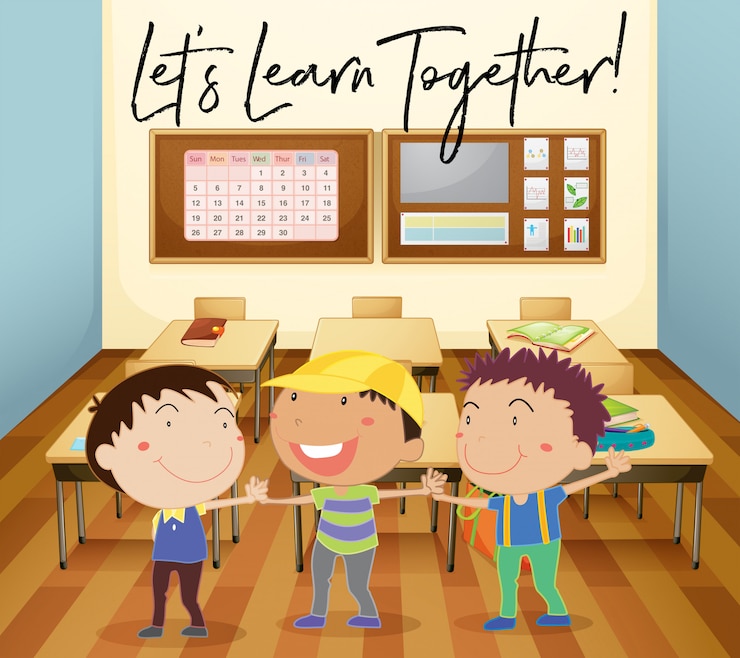 Vetor grátis crianças felizes aprendem em sala de aula