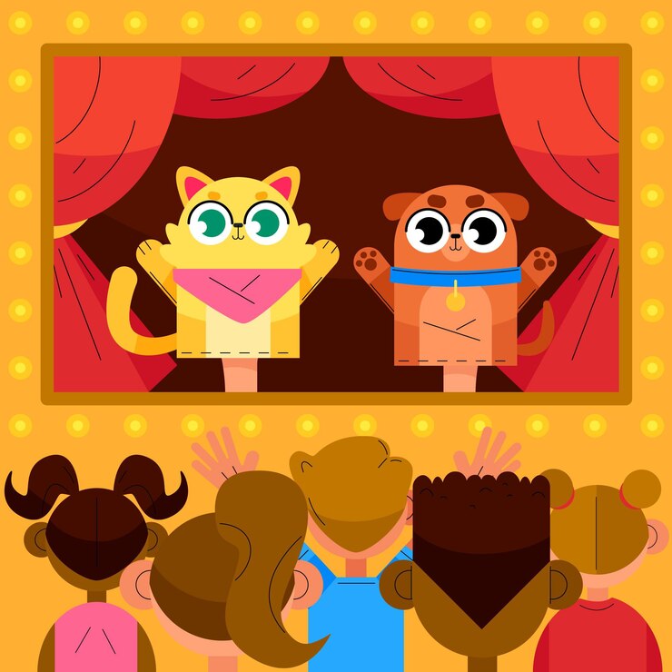 Vetor grátis crianças ilustradas assistindo a um show de fantoches