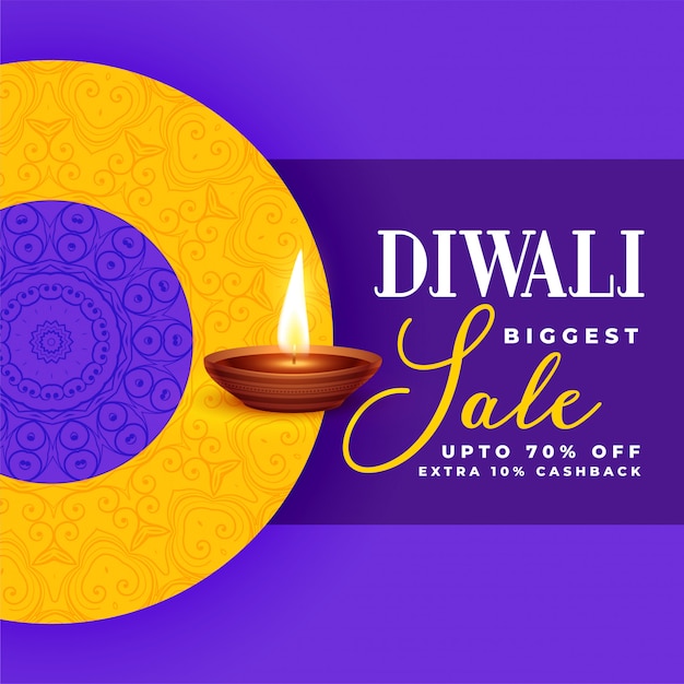 Criativo diwali venda banner design no tema roxo