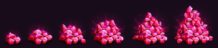 Vetor grátis cristais de gemas crescentes jogo de pilha pedras preciosas de brilho vermelho