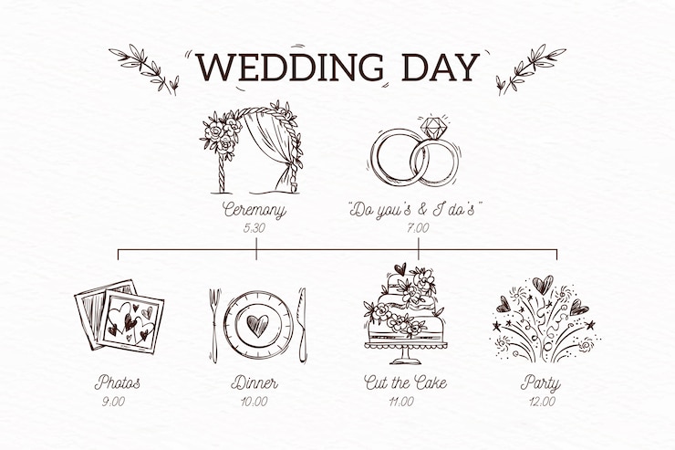 Vetor grátis cronograma de casamento bonito mão desenhada