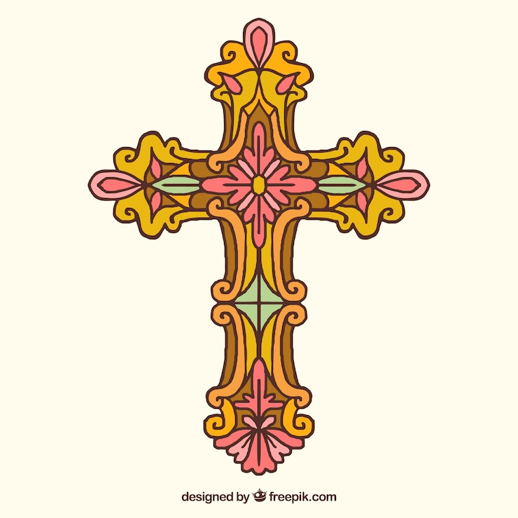 Vetor grátis cruz ornamental desenhada mão