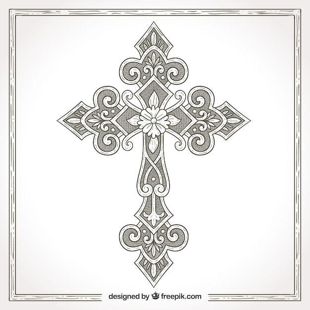 Vetor grátis cruz ornamental desenhada mão